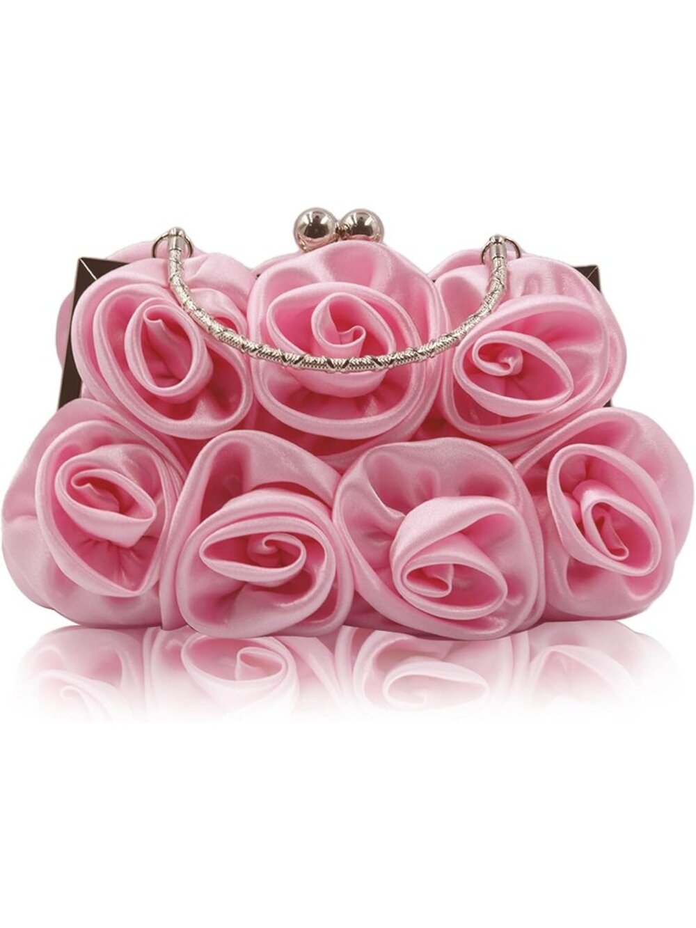 Women's Pink Floral Satin Clutch Purses Detachable Strap Prom Evening Bag